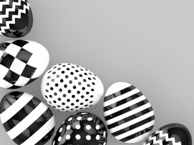 Paskalya yumurtaları gri arka plan üzerinde yalan 3D render