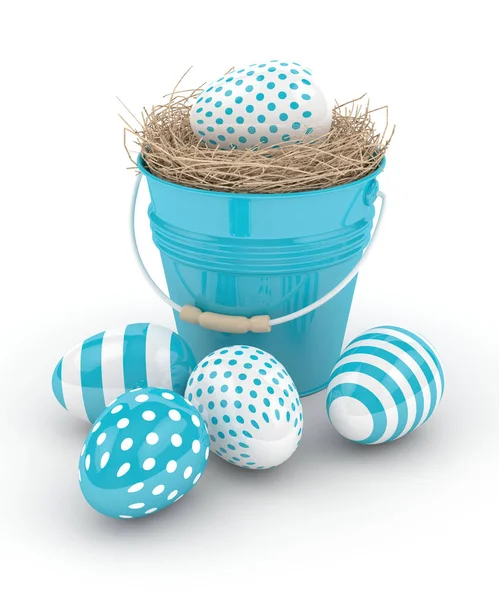 3d rendering of Easter eggs with decorative bucket — Stock Photo, Image