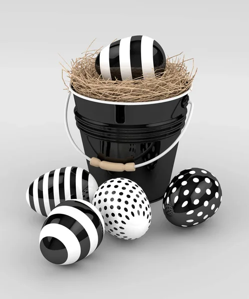 3d 渲染的复活节彩蛋与装饰桶 — 图库照片