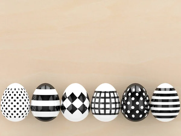 Renderowania 3D Wielkanoc jaja na biurko z drewna — Zdjęcie stockowe