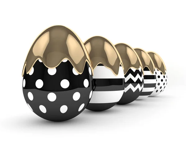3d rendering of Easter elegant eggs with gold paint