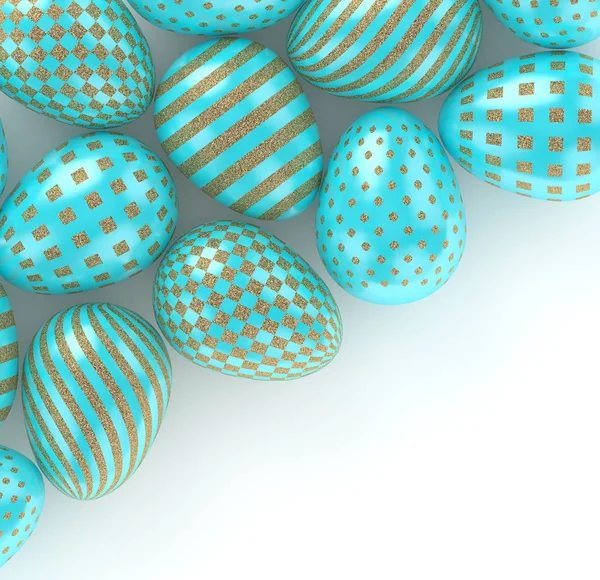 Τρισδιάστατη απεικόνιση του γκλίτερ και τυρκουάζ αυγά του Πάσχα — Φωτογραφία Αρχείου