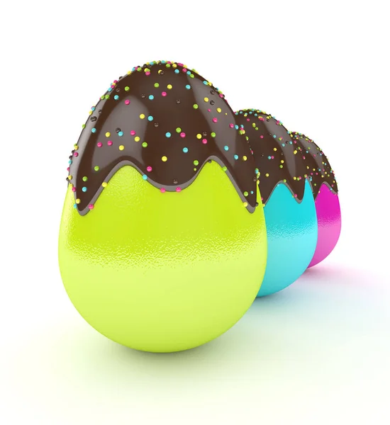 3d rendering of Easter eggs with chocolate glaze and sprinkles — Stock Photo, Image