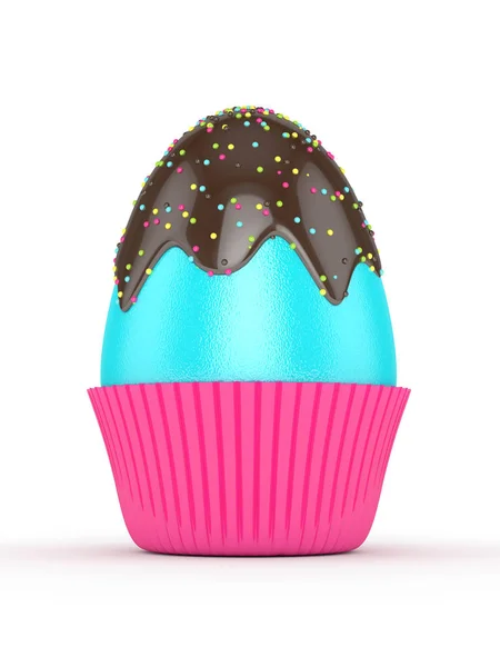 3d representación de huevo de Pascua con glaseado de chocolate y espolvoreos — Foto de Stock