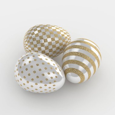 Paskalya glitter ve inci yumurta 3D render 