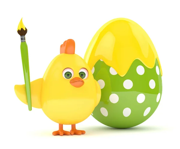 3d renderizado de pollito de Pascua con huevo — Foto de Stock