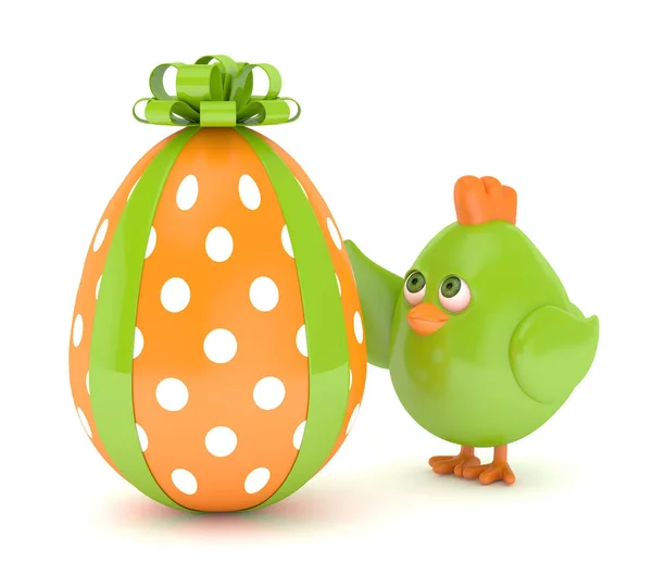 3D візуалізація великодніх пташенят з пофарбованим яйцем — стокове фото