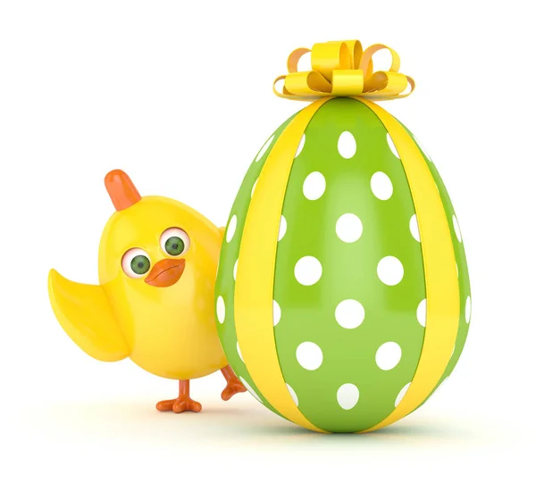 3d renderizado de pollito de Pascua con huevo pintado — Foto de Stock