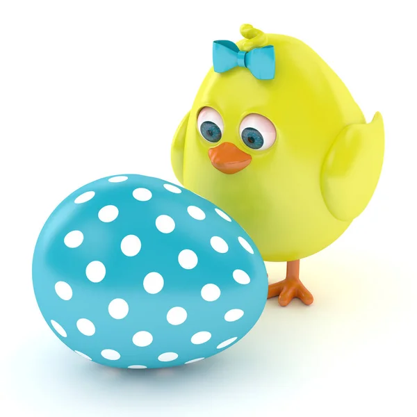 3d renderizado de pollito de Pascua con huevo pintado —  Fotos de Stock