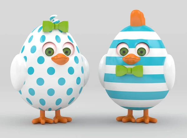 3d renderizado de Pascua pintado pollitos sobre gris — Foto de Stock