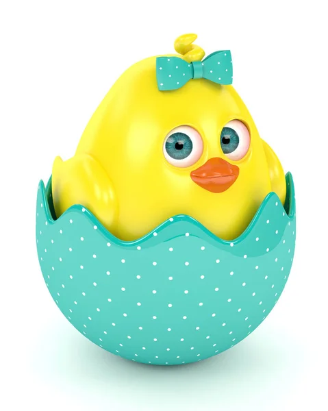 3d render of Easter funny chick in eggshell — Stock Photo, Image