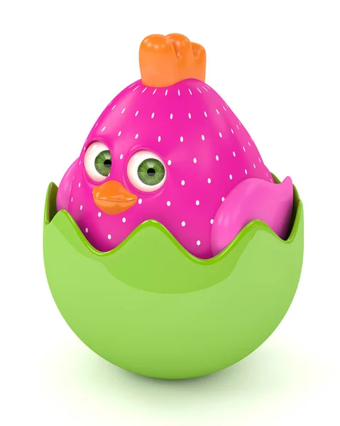 复活节搞笑小鸡在蛋壳中的 3d 渲染 — 图库照片
