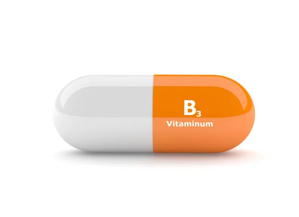 Rendering 3d di vitamina B3 pillola su bianco — Foto Stock