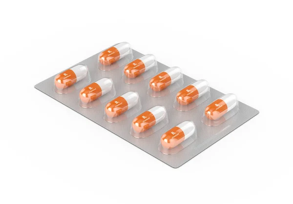 3d renderização de pílulas de vitamina B3 em blister — Fotografia de Stock