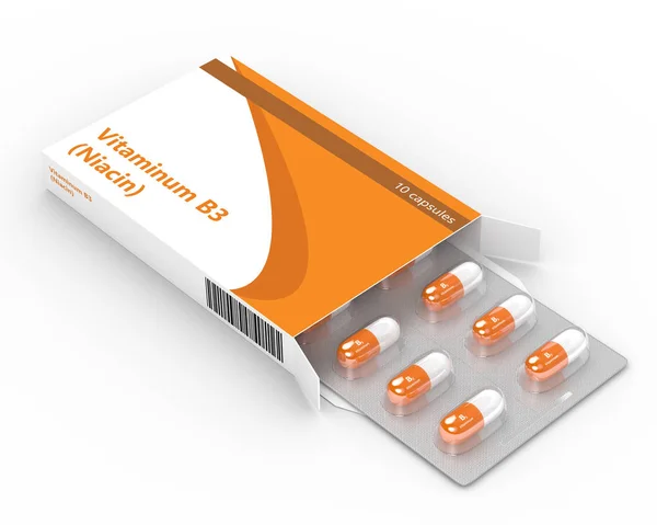 Rendering 3d di vitamina B3 pillole sul blister — Foto Stock