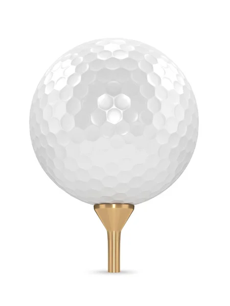 3D візуалізація м'яча для гольфу на золотому трійнику — стокове фото