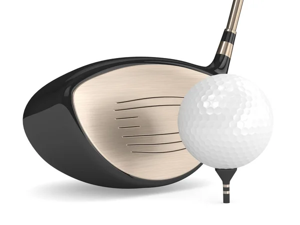 3d renderização de bola de golfe com clube de golfe isolado em branco — Fotografia de Stock