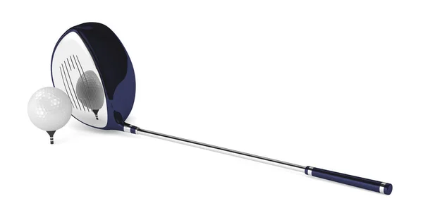 3D-Darstellung von Golfball mit Golfschläger isoliert auf weiß — Stockfoto
