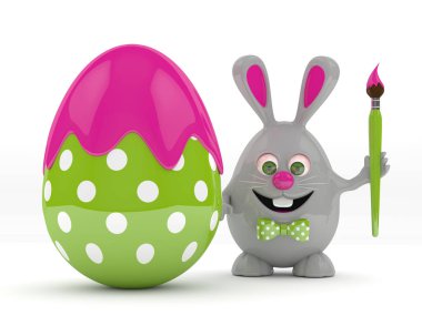 Paskalya tavşanı boyalı yumurta ile 3D render
