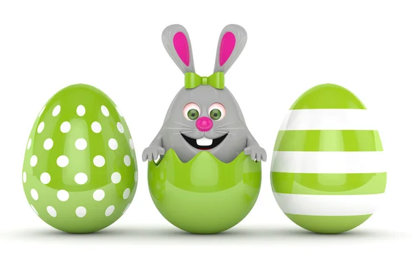 3d representación de conejito de Pascua con huevos de Pascua —  Fotos de Stock
