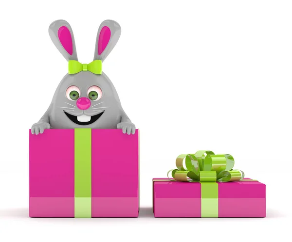 3d rendering of Easter bunny in present — Stock Photo, Image