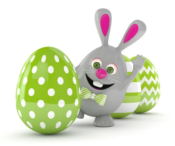 3d rendering of Easter bunny with Easter eggs — Stock Photo, Image