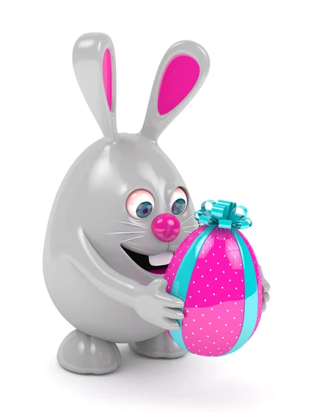 3d representación de conejito de Pascua con huevo presente — Foto de Stock