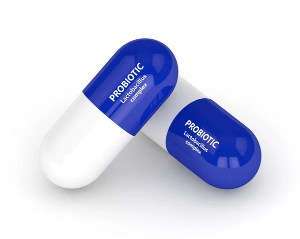 3D-Darstellung von probiotischen Pillen über Weiß — Stockfoto