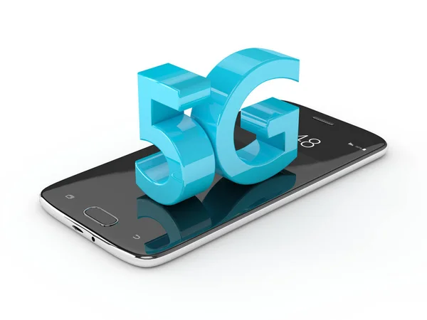 Rendering 3D del segno 5G sul cellulare su bianco — Foto Stock