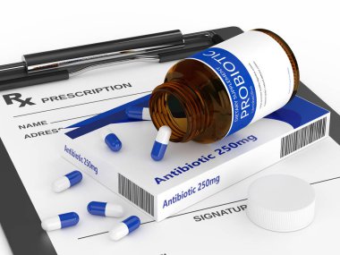 antibiyotik ve probiyotik reçete ile 3D render