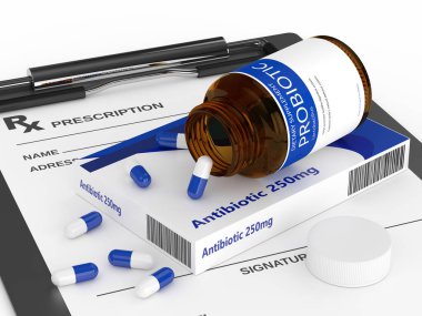 3d render of antibiotic and probiotic with prescription clipart