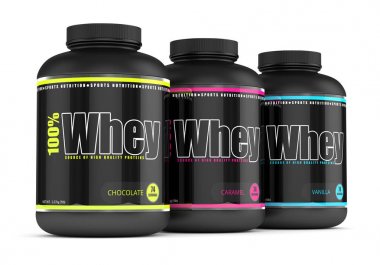 peynir altı suyu protein üzerinde beyaz kaplarda 3D render