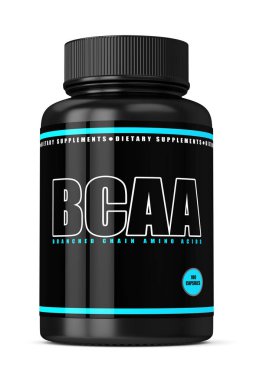 hapları üzerinde beyaz şişeyle Bcaa 3D render