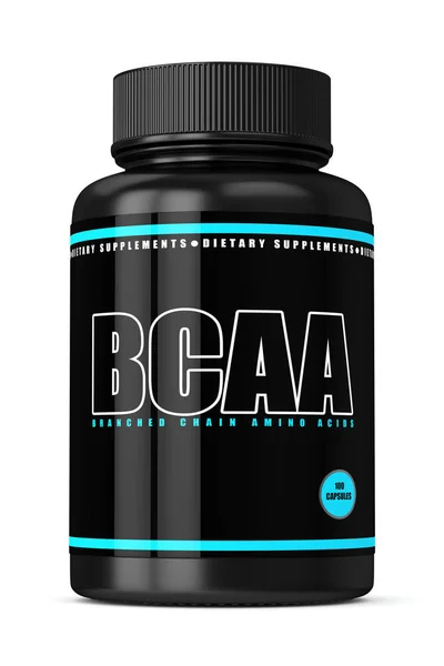 3d renderizado de botella de BCAA con pastillas sobre blanco — Foto de Stock