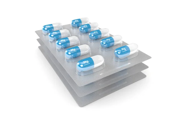 3D render av magnesium tabletter över vita — Stockfoto