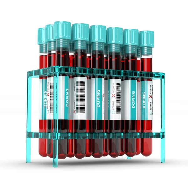 Representación 3D de tubos de análisis de sangre antidopaje — Foto de Stock