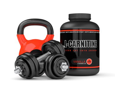 l-karnitin dumbell ve kettlebel ile 3D render