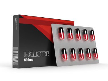 l-karnitin hapları üzerinde beyaz ile 3D render