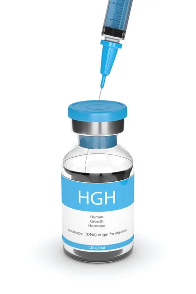 3D render del vial de HGH con jeringa sobre blanco — Foto de Stock