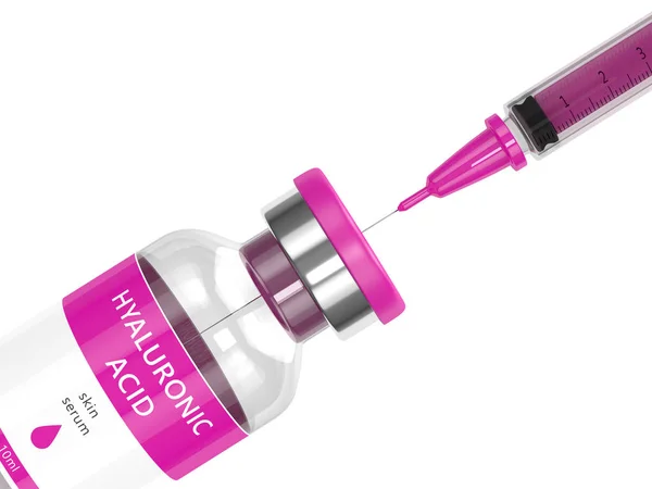 Renderização 3d do frasco para injetáveis e da seringa de ácido hialurónico — Fotografia de Stock