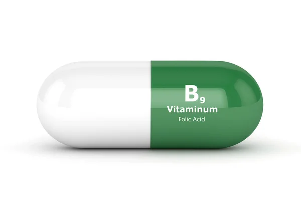 3d renderizado de B9 píldora de ácido fólico sobre blanco — Foto de Stock