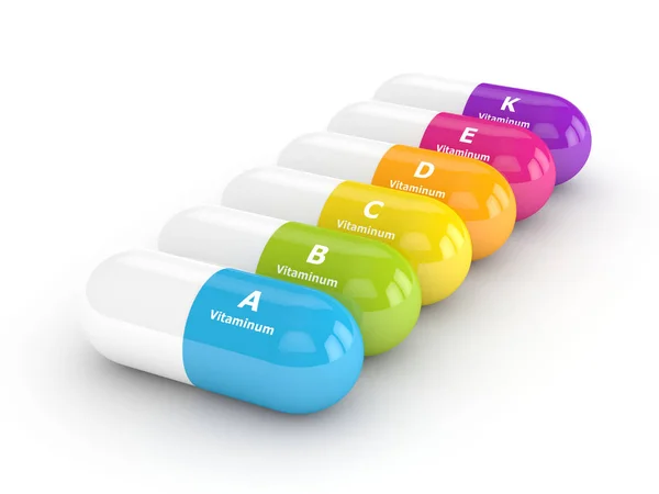 3d rendering of vitamin pills in row — Stock Photo, Image