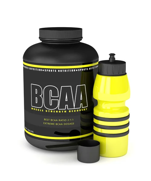 3d render of BCAA powder with water bottle — Stock Photo, Image