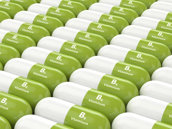 3d rendir de las píldoras de vitamina B6 en fila — Foto de Stock