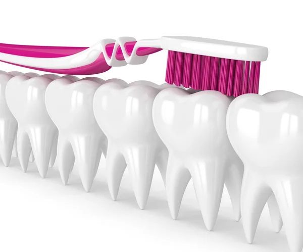 칫 솔을 치아를 청소의 3d 렌더링 — 스톡 사진