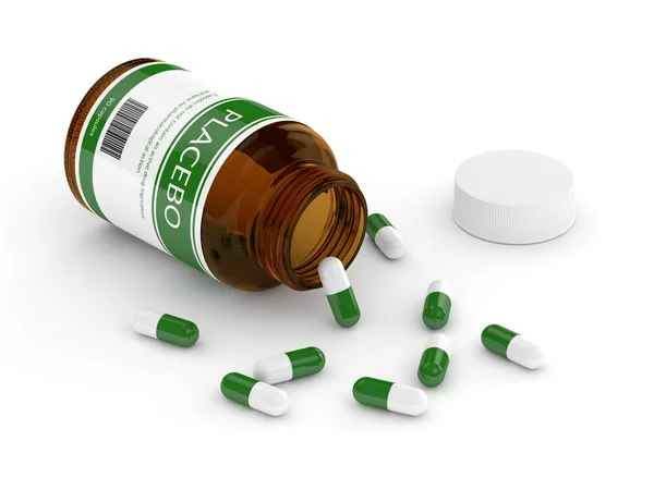 A placebo-tabletták felett fehér üveg 3D render — Stock Fotó