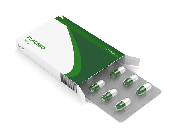 3D-Darstellung von Placebo-Pillen über Weiß — Stockfoto