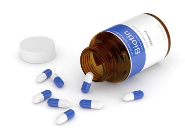 vitamin B7 hapı şişesiyle 3D render 