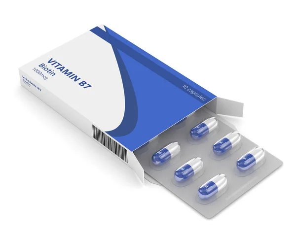 3d rendering of blister with vitamin B7 pills — Stock Photo, Image