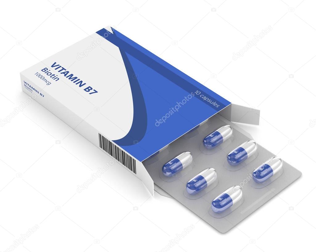 3d rendering of blister with vitamin B7 pills